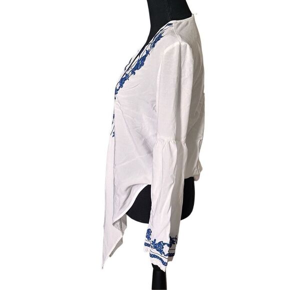 Lovestitch Boho Embroidered Trim Front Tie Beach Cover-Up Top Size Medium - Picture 7 of 8